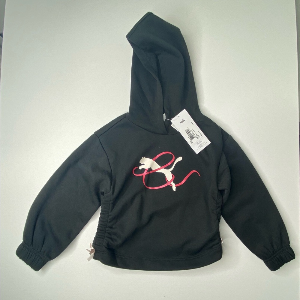 Puma Pull Over Hoodie With Pockets Black and Pink Kids Girls Size 4